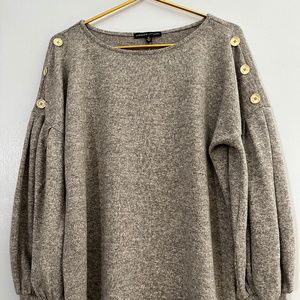 ADRIENNE VITTADINI BALLOON SLEEVE SWEATER WITH GOLD BUTTON DECOR